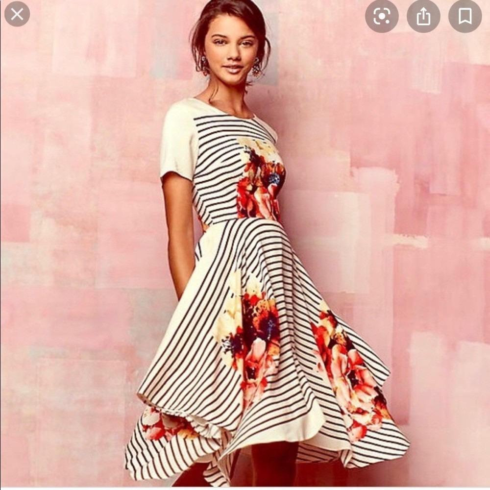 Anthropologie Corey Lynn Calter Dress Womens 12 Verna Striped Floral Hankerchief